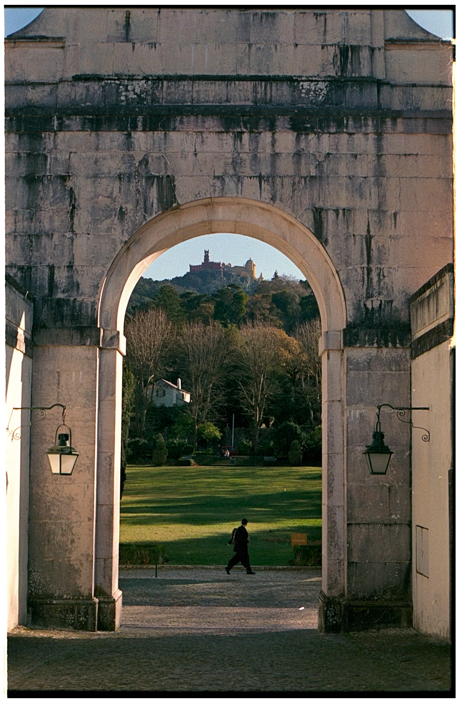 Pena Palace through the Seteais arch, Sintra, Portugal