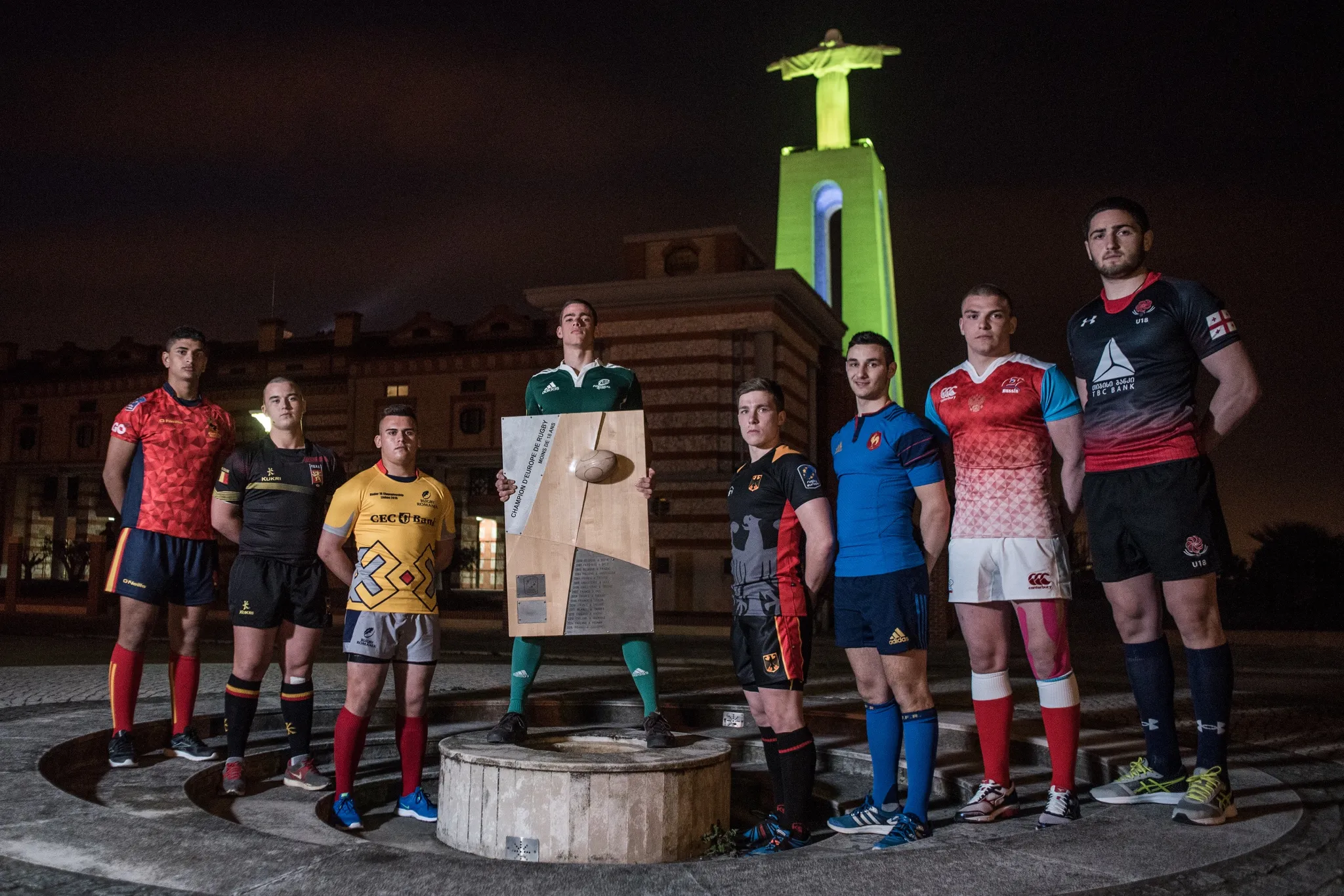 The under-18 national rugby sides presented at Cristo Rei, Almada, Portugal